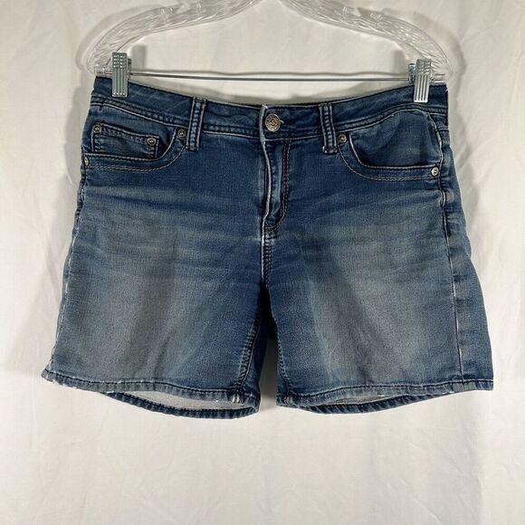 Seven 7 Jean Shorts Women's 10 Dark Wash Denim Cotton Blend Button Zip - Picture 1 of 12